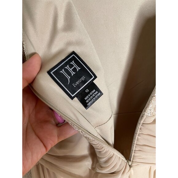 JH Evenings Cocktail Dress Size 10 Nude Gold Tan Lace Bodice Sleeveless Wedding - Picture 5 of 8